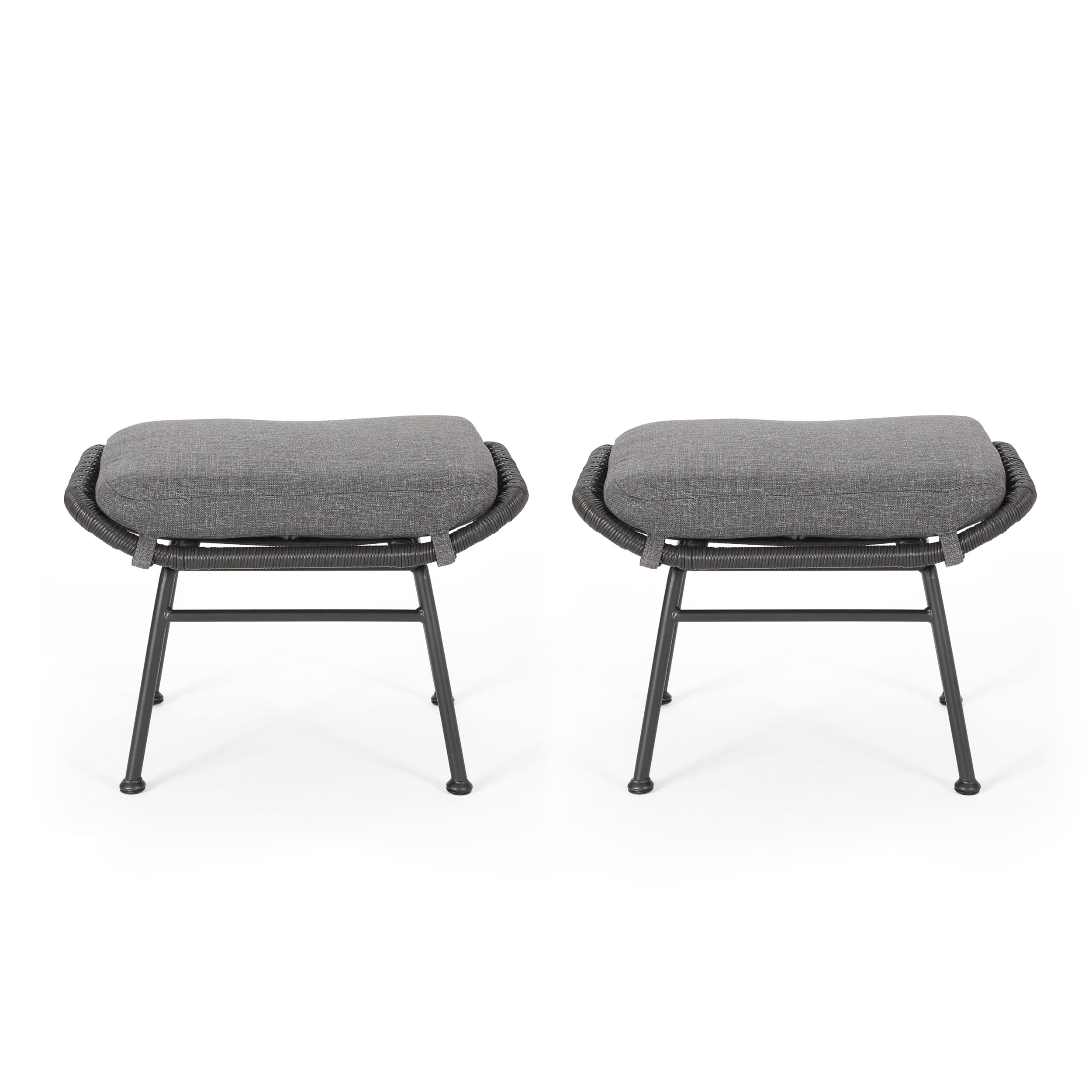 Outdoor Modern Boho Wicker Ottoman With Cushions (Set of 2) - Gray