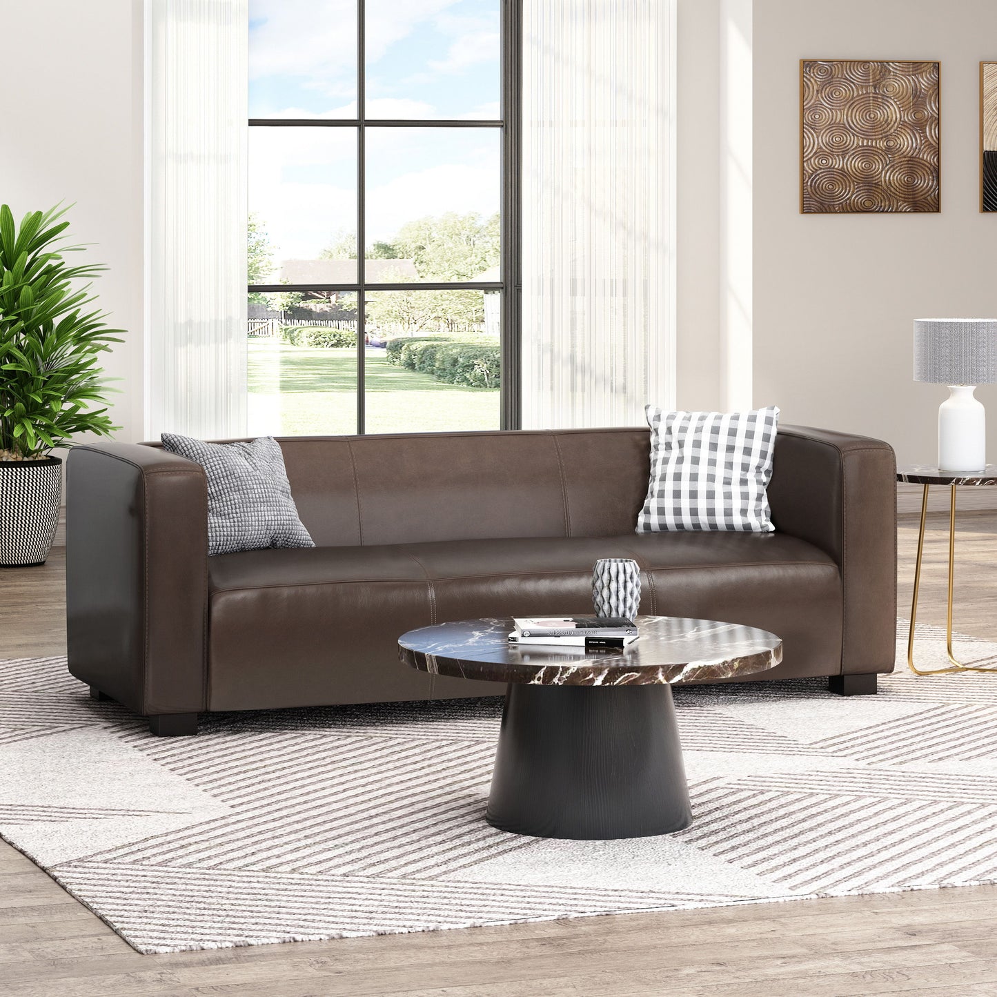 Contemporary 3 Seater Sofa With Tuxedo Design - Dark Brown