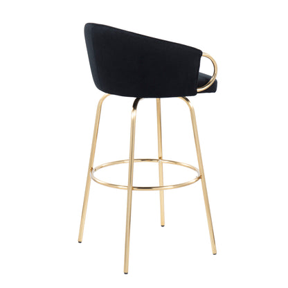 Claire - Contemporary / Glam Fixed Height Bar Stool With Round Footrest (Set of 2) - Black / Gold