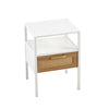 Rattan End Table With Drawer, Modern Nightstand, Metal Legs, Side Table For Living Room, Bedroom (Set of 2)- White