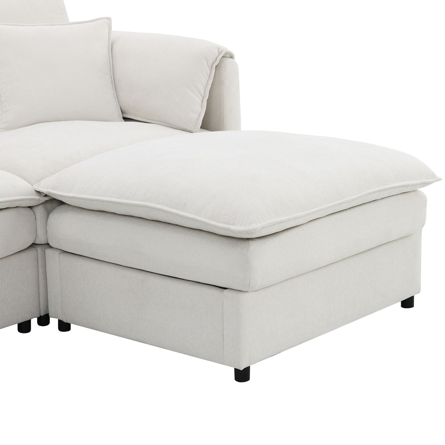 Chenille Modular Sectional Sofa, U Shaped Cloud Couch Set With Double Cushions, 6 Seat Sleeper Sofa Bed With Ottomans, Oversized Indoor Furniture - Cream