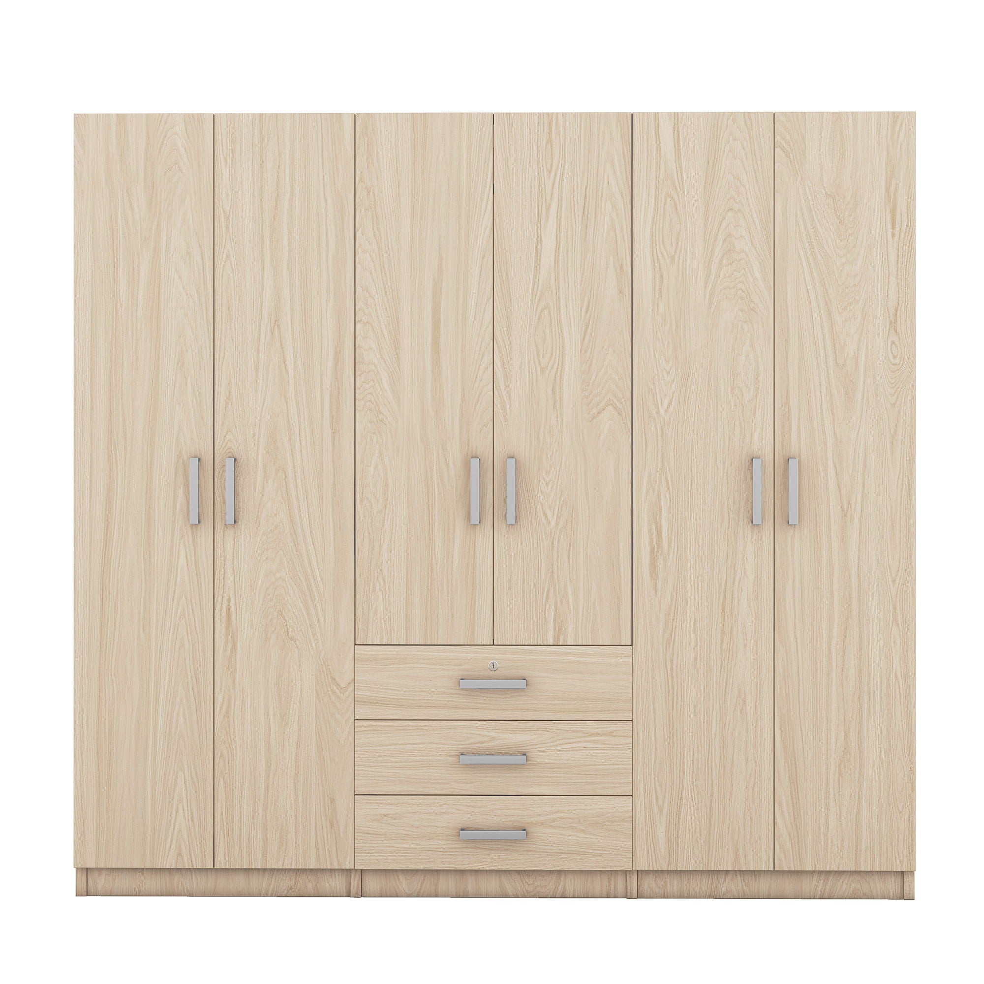 6 Doors Wardrobe Storage For Bedroom, With Big Drawers - Brown