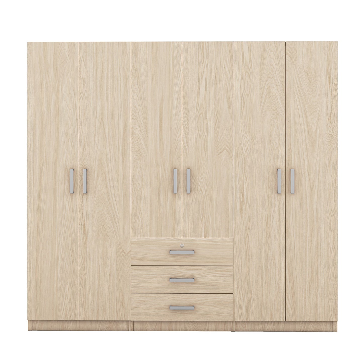 6 Doors Wardrobe Storage For Bedroom, With Big Drawers - Brown