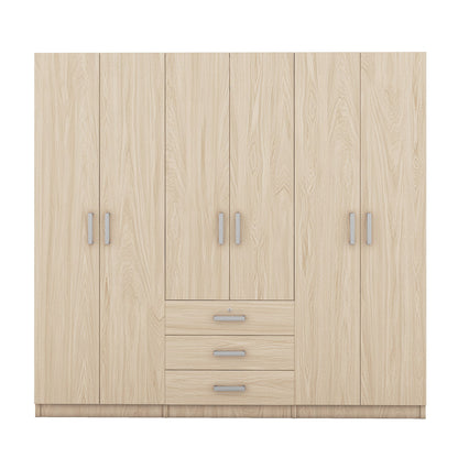 6 Doors Wardrobe Storage For Bedroom, With Big Drawers - Brown