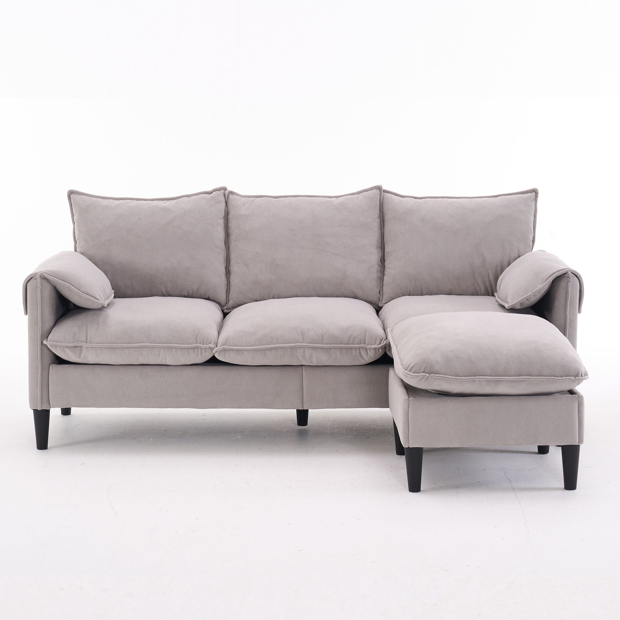 Convertible Combination Sofa, Sofa L Shaped, Sofa With Footstools With Storage Sofa For Living Room, 3 Seater Combination Sofa - Beige
