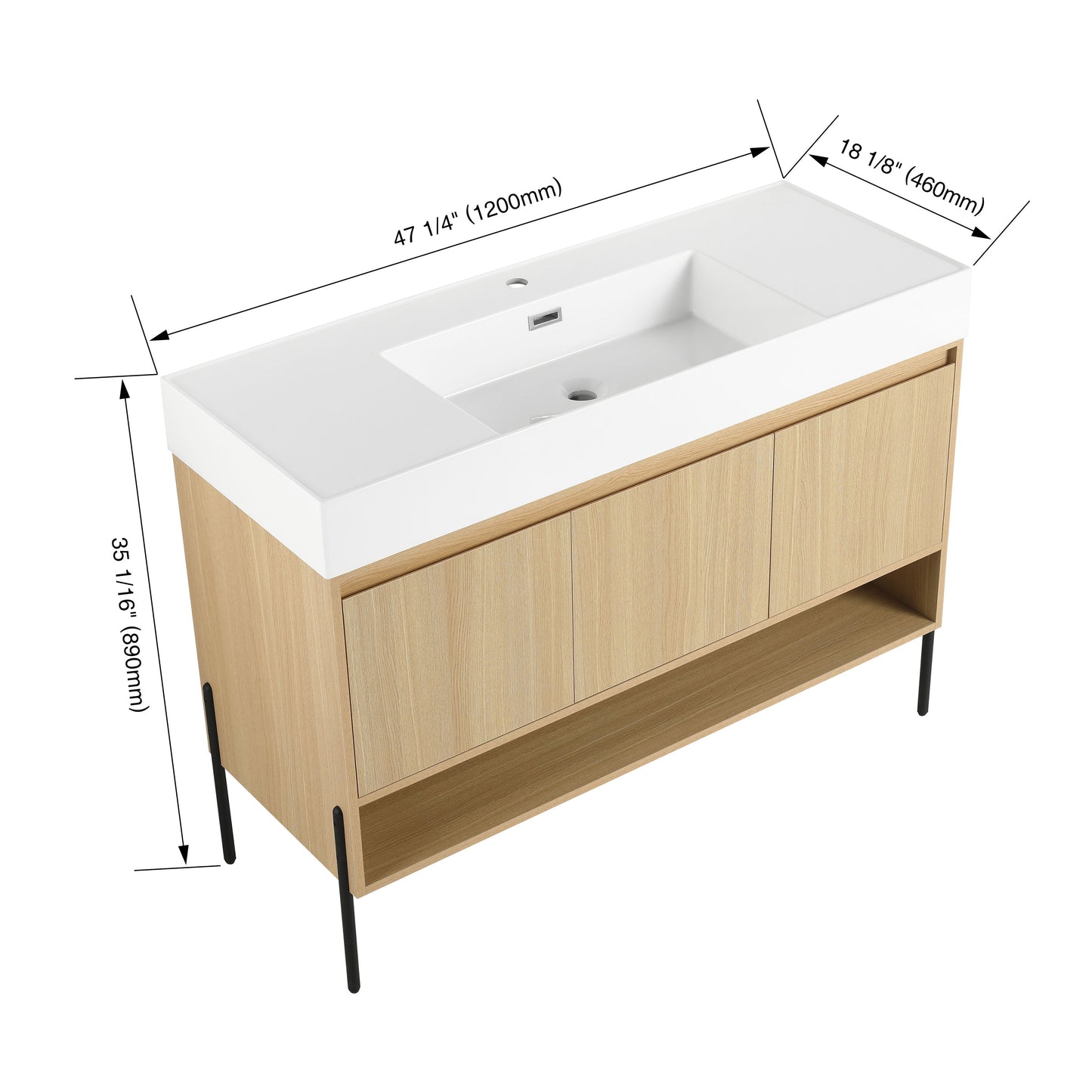 Modern Bathroom Vanity Combo With Single Resin Sink And Storage Cabinet, Multilayer Solid Wood - Oak