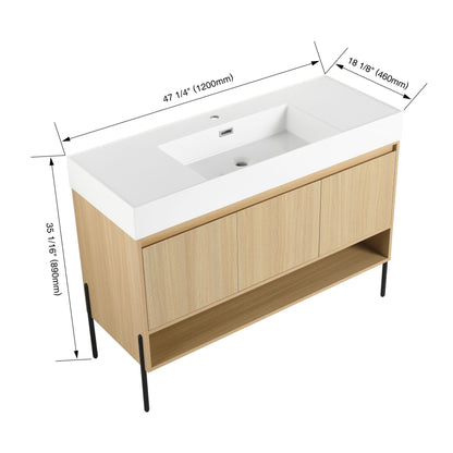 Modern Bathroom Vanity Combo With Single Resin Sink And Storage Cabinet, Multilayer Solid Wood - Oak