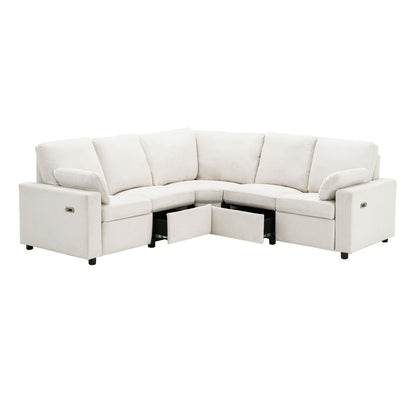 Power Recliner Sectional Sofa Home Theater Reclining Sofa With Two USB Ports, Two Storage Drawers For Living Room - Beige
