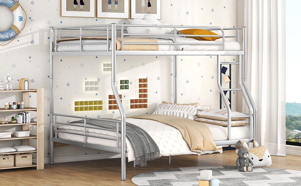 Full Long Over Queen Metal Bunk Bed - Sliver