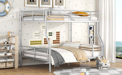 Full Long Over Queen Metal Bunk Bed - Sliver