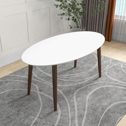 Ada - Mid-Century Modern Style Top Oval Dining Table - Brown / White