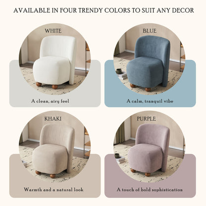Modern Low Back Accent Chair, Upholstered Armless Living Room Chairs, Round Pine Wood Feet, For Small Living Spaces, Living Room - White