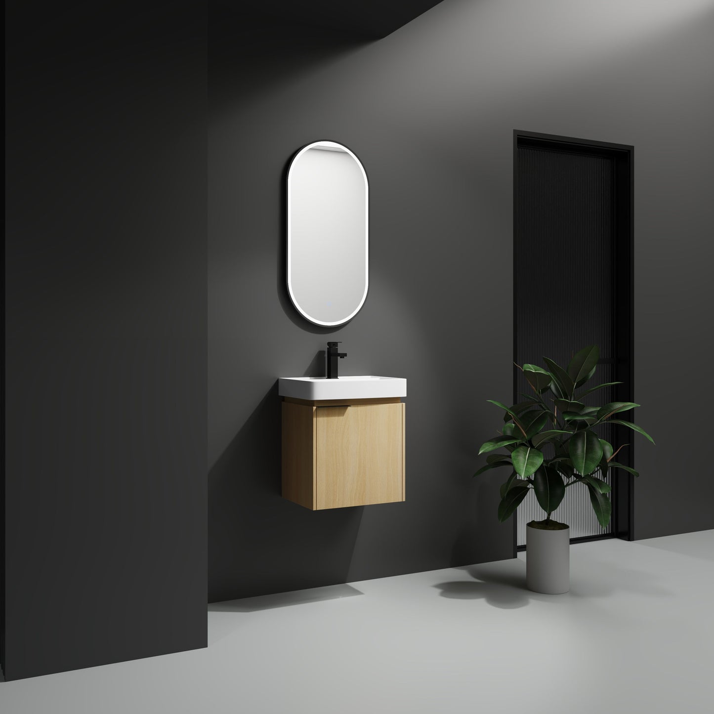 20" Wall Mounted Bathroom Vanity With Ceramic Sink And Storage Cabinet - Oak