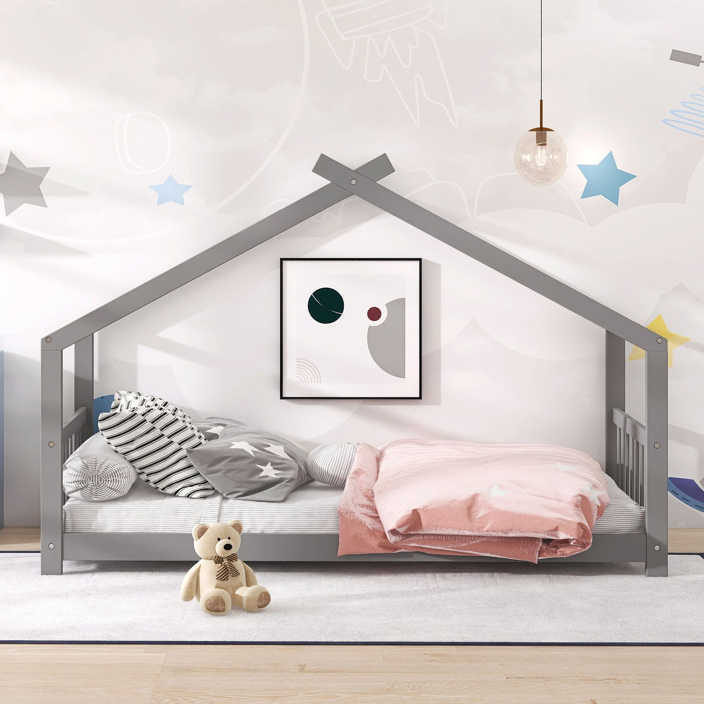 Twin Size Playhouse Design Bed - Gray