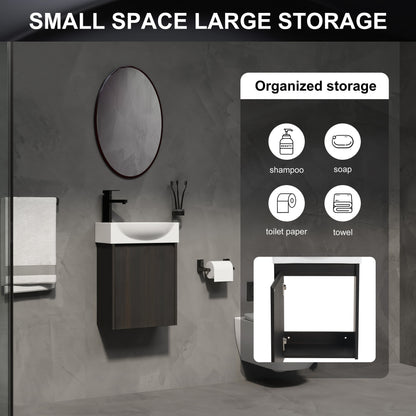 Modern 16" Bathroom Vanity Sink Combo With Ceramic Sink And Cabinet For Small Spaces - Black