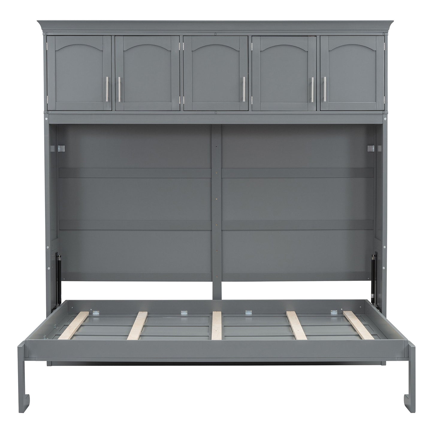 Queen Size Murphy Modern Bed With Top Cabinets For Space Saving And Comfort - Gray