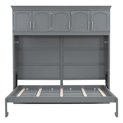 Queen Size Murphy Modern Bed With Top Cabinets For Space Saving And Comfort - Gray
