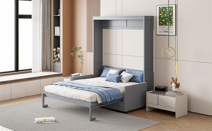 Full Size Murphy Wall Bed With Cushion - Gray