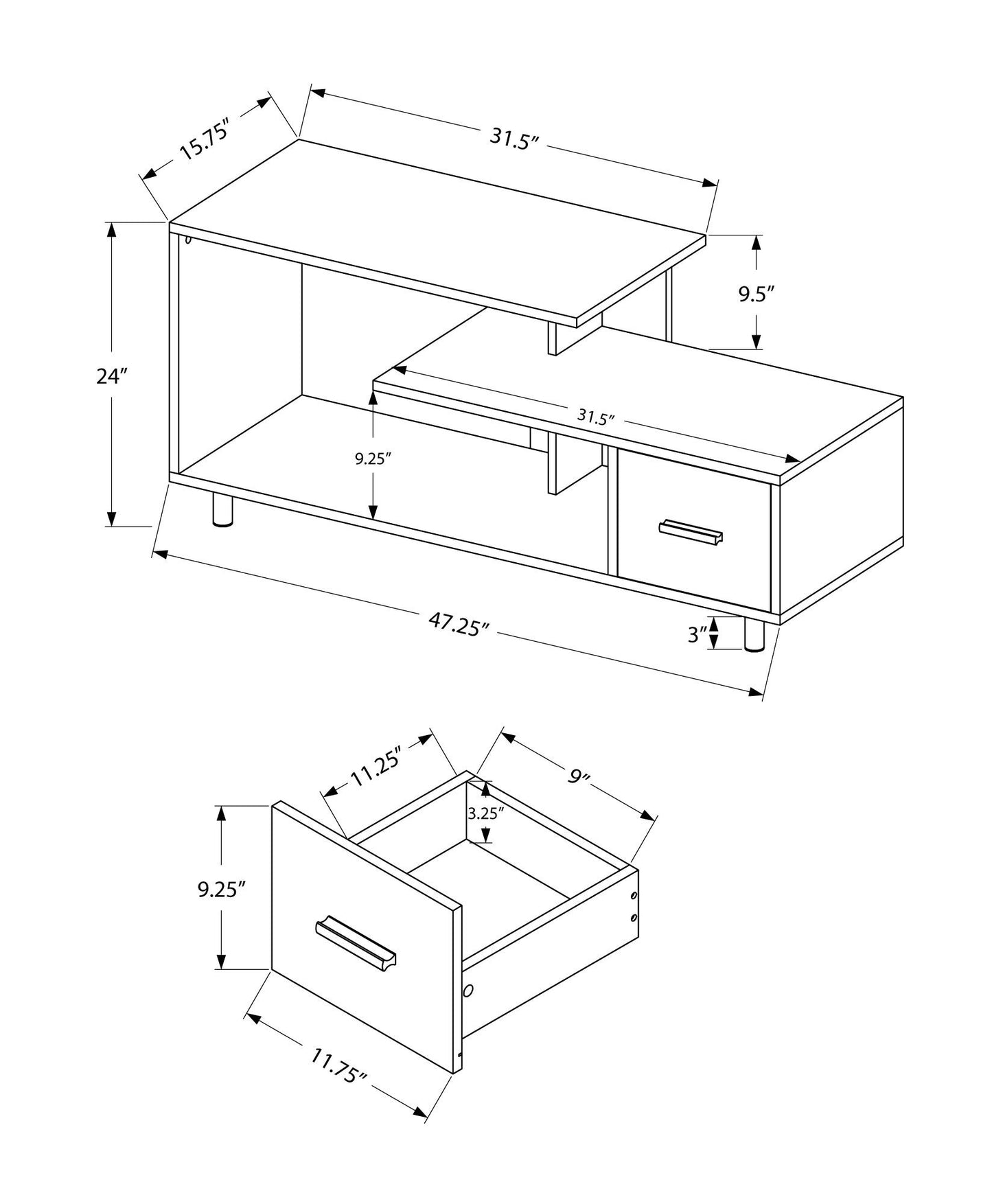 TV Stand, Console, Media Entertainment Center, Storage Drawer, Contemporary & Modern - White