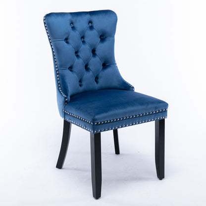Nikki - Modern, High-End Tufted Solid Wood Contemporary Velvet Upholstered Dining Chair With Wood Legs Nailhead Trim (Set of 2) - Blue