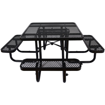 Square Outdoor Steel Picnic Table, With Umbrella Pole - Black