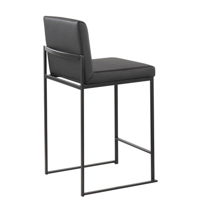 Fuji - Contemporary High Back Counter Stool (Set of 3) - Black - Faux Leather