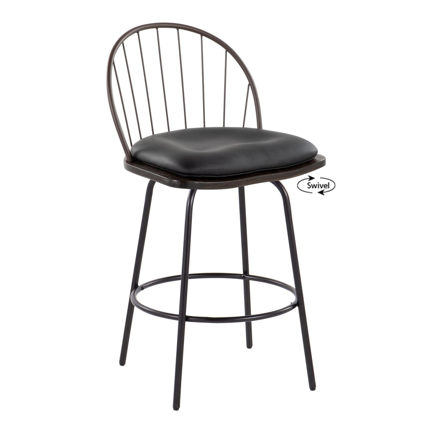 Riley - Claire Farmhouse Fixed Height Counter Stool With Swivel With Round Footrest (Set of 2) - Black / Bronze / Walnut / Brown