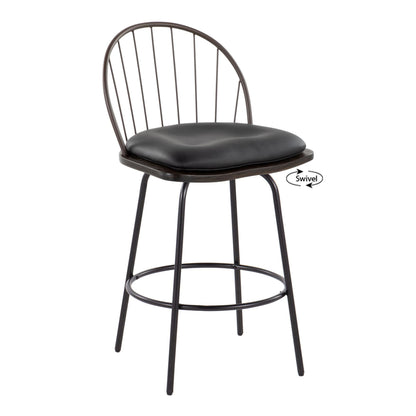 Riley - Claire Farmhouse Fixed Height Counter Stool With Swivel With Round Footrest (Set of 2) - Black / Bronze / Walnut / Brown