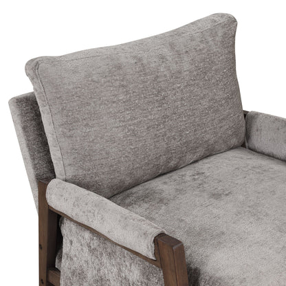 Mid-Century Modern Velvet Accent Chair, Leisure Chair With Solid Wood And Thick Seat Cushion For Living Room, Bedroom, Studio - Gray
