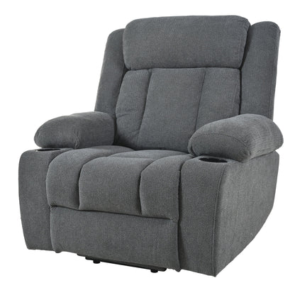 Power Lift Recliner Chair - Fabric Single Sofa With Extended Footrest, Remote Control, Cup Holders, And Side Pockets For Living Room Or Home Theater - Dark Gray