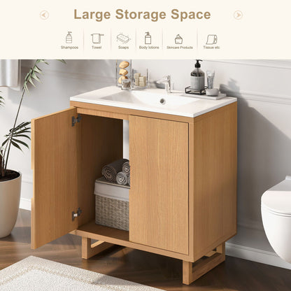Bathroom Vanity Set With Sink, Combo Cabinet, Bathroom Storage Cabinet, Solid Wood Frame - Burly Wood