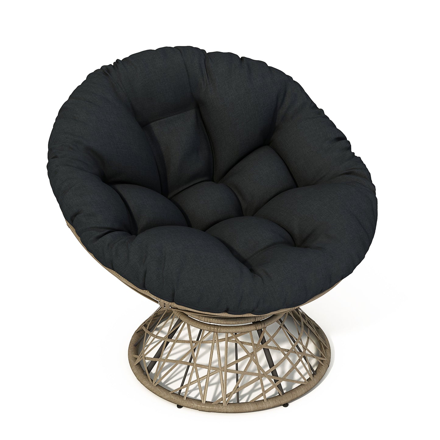 Ergonomic Wicker Chair With Cloud Thick Density Cushion, 3 Proof Cover High Capacity Iron Frame Fluid 360ÔøΩÔøΩÔøΩÔøΩÔøΩÔøΩÔøΩÔøΩÔøΩÔøΩÔøΩÔøΩÔøΩÔøΩÔøΩ Swivel - Black / Brown