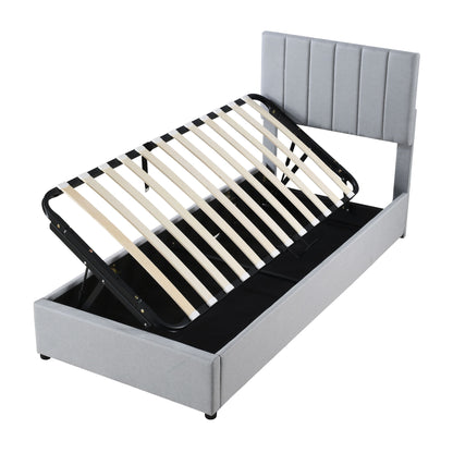 Twin Size Upholstered Platform Bed With A Hydraulic Storage System - Gray