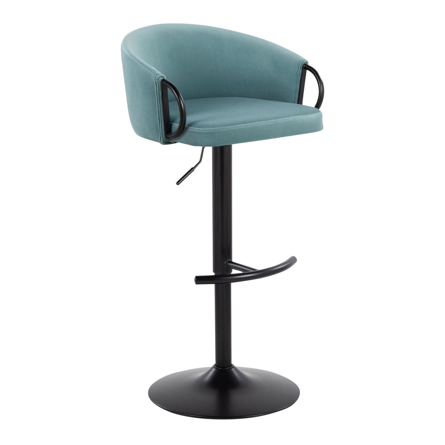 Claire - Contemporary Adjustable Barstool With Swivel With Rounded T Footrest (Set of 2) - Black / Light Blue