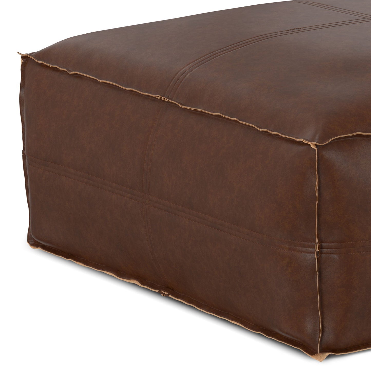 Brody - Large Square Coffee Table Pouf - Distressed Dark Brown
