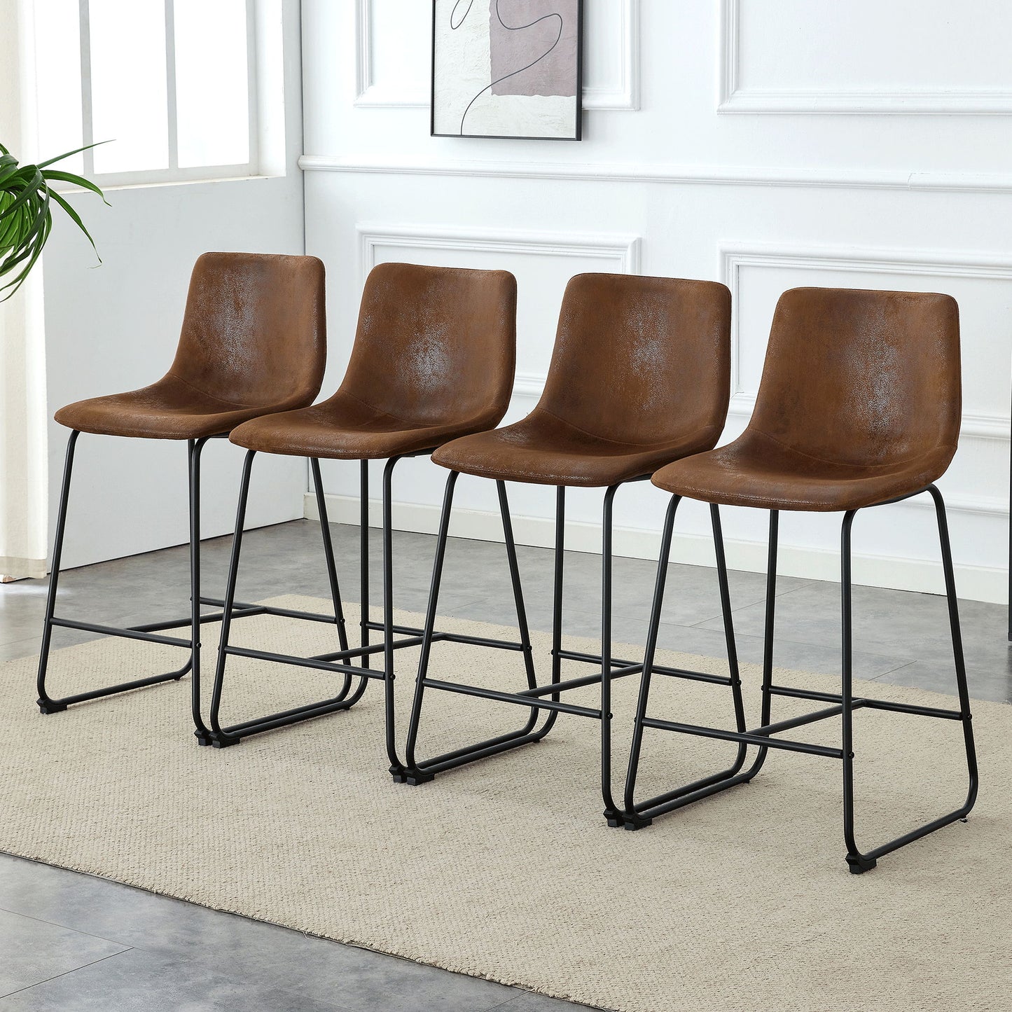 (Set of 2) Retro Bar Chairs, Comfortable Stools Suitable For Industrial And Vintage Style Settings - Brown