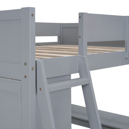 Full Size Modern Loft Bed With Desk And Shelves - Gray
