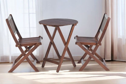 3 Piece Acacia Bistro Set, Folding Patio Furniture For Garden Backyard Balcony Porch With 1 Coffee Table And 2 Foldable Chairs - Natural Stained