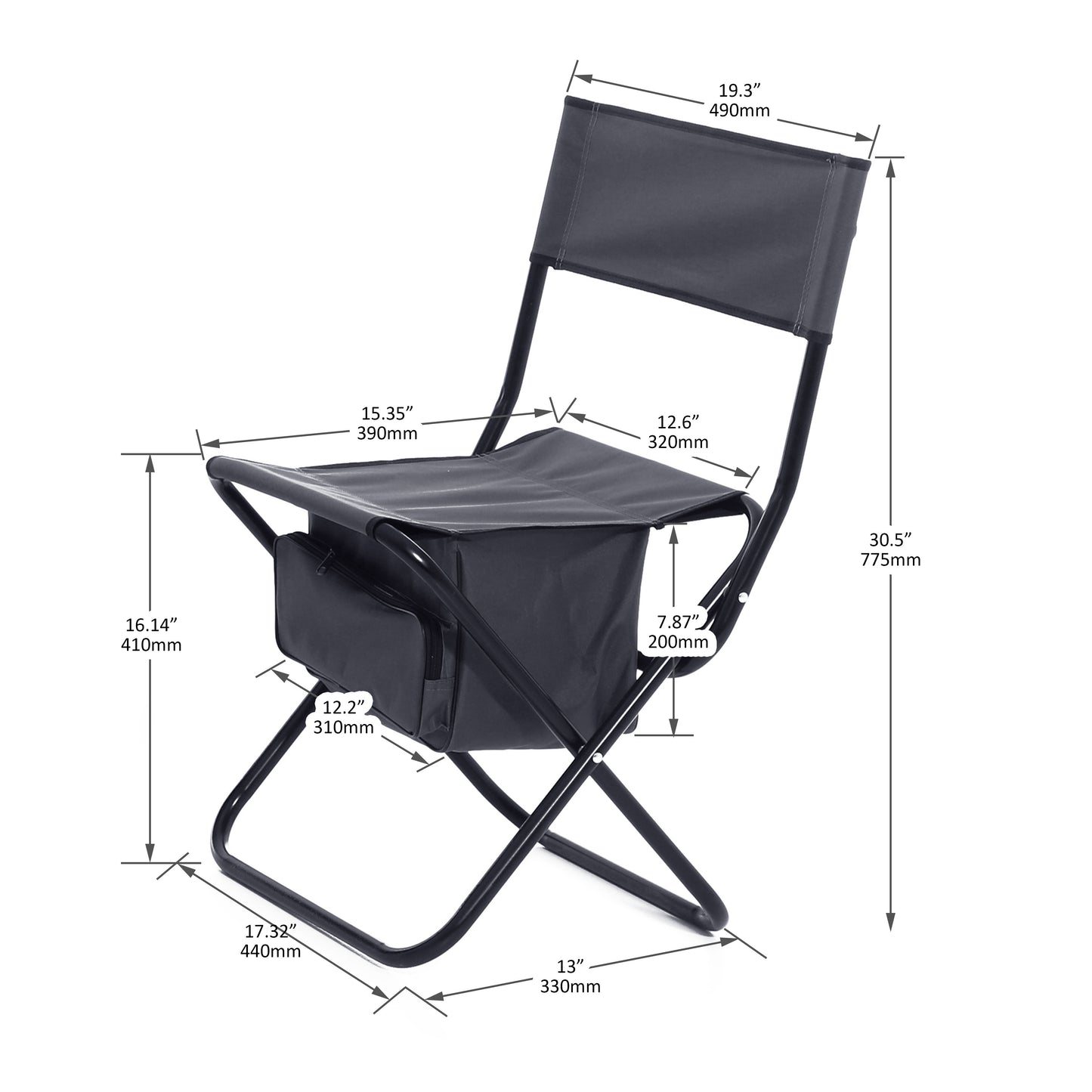 Folding Outdoor Chairs With Storage Bag, Portable Chair For Indoor, Outdoor Camping, Picnics And Fishing (Set of 2) - Gray