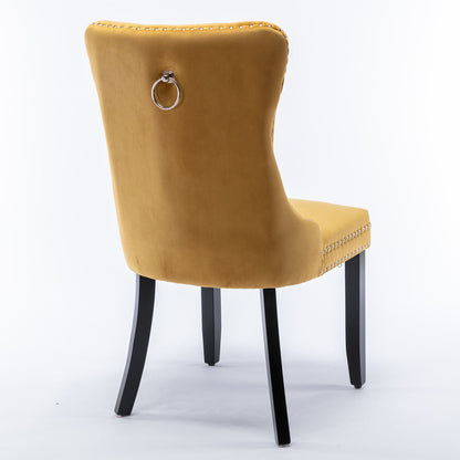 Nikki - Modern, High-End Tufted Solid Wood Contemporary Velvet Upholstered Dining Chair With Wood Legs Nailhead Trim (Set of 2) - Gold
