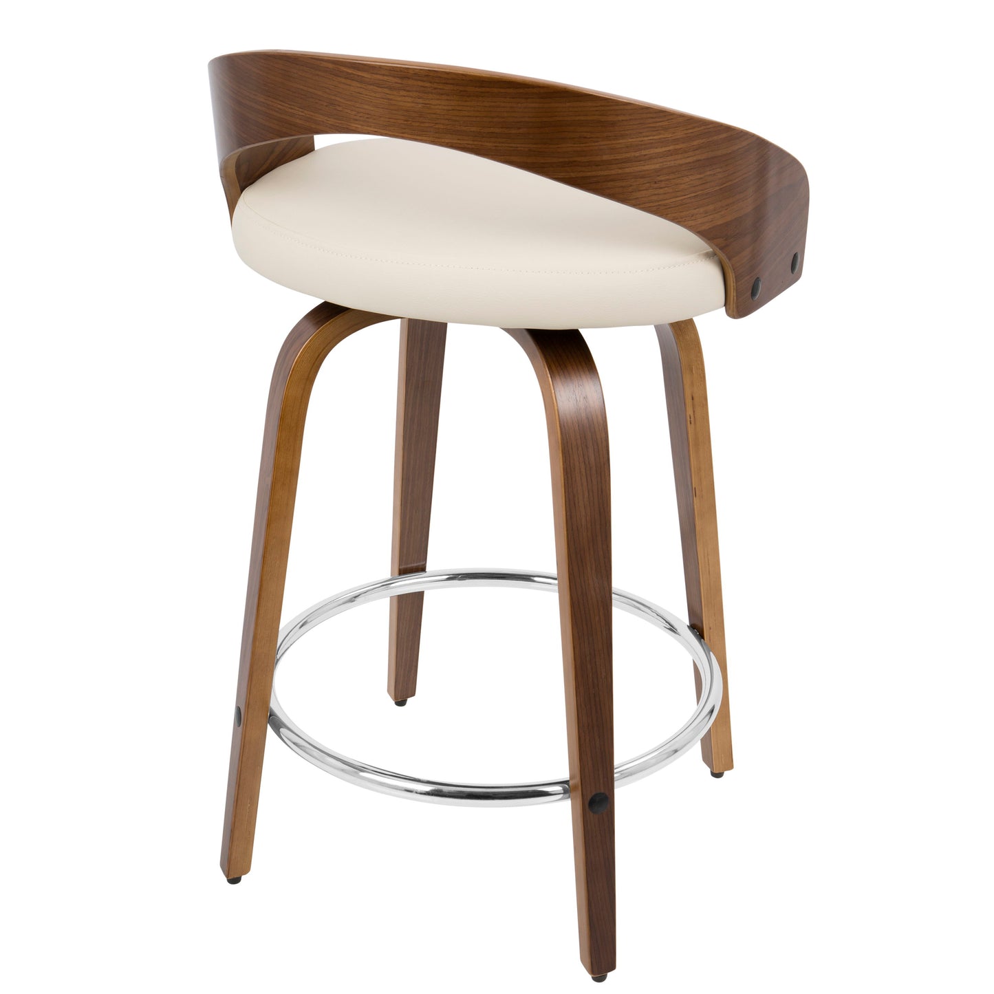 Grotto - Mid-Century Modern Counter Stool With Swivel (Set of 2) - Walnut / Cream