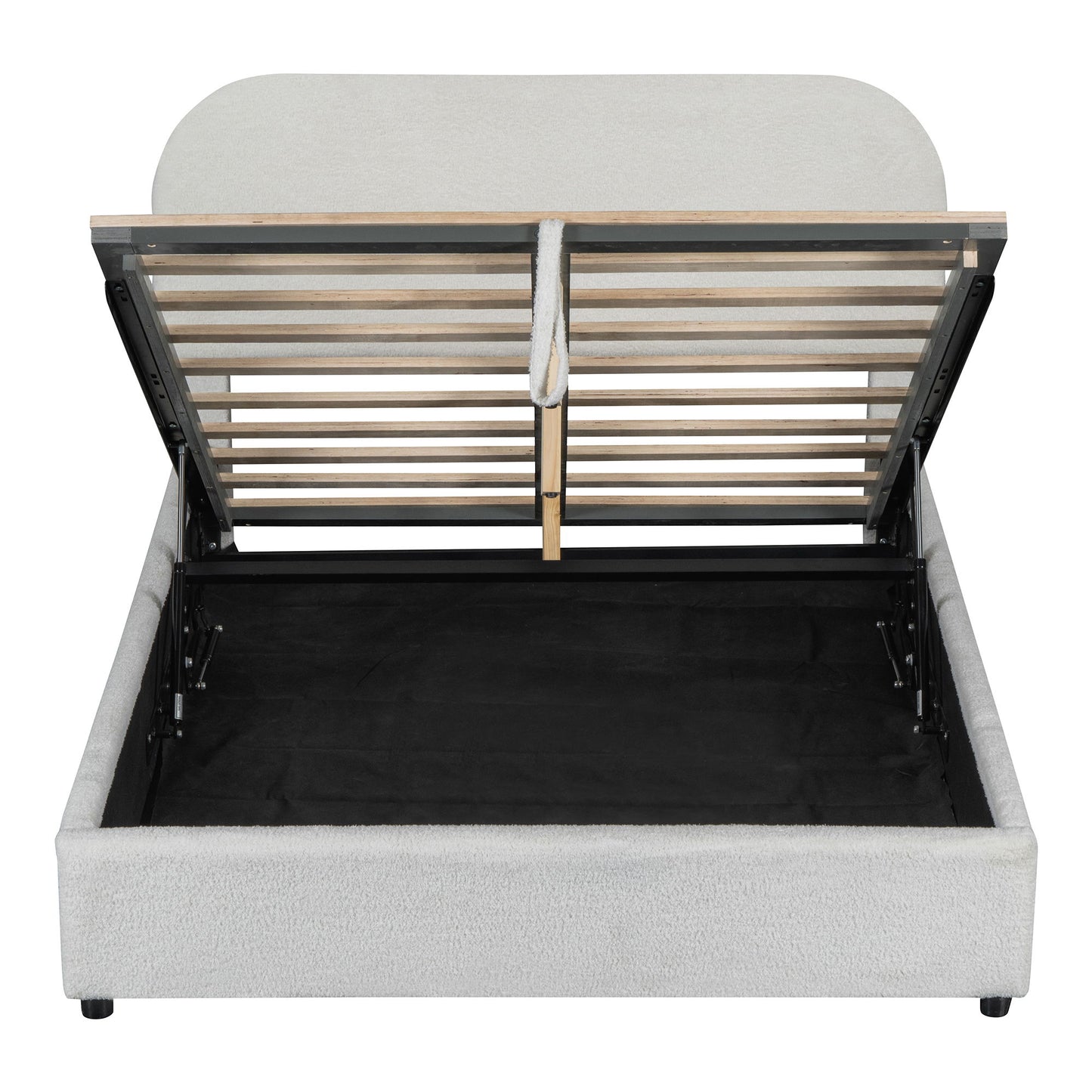 Full Size Upholstered Platform Bed With Hydraulic Storage System - White