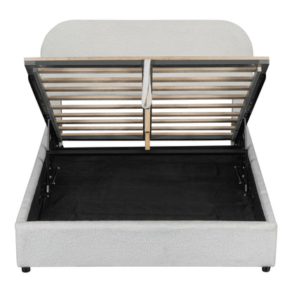 Full Size Upholstered Platform Bed With Hydraulic Storage System - White