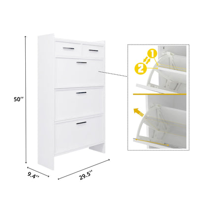 Shaker Shape Door Shoe Rack 3 Doors Shoe Cabinet With 2 Drawers With Open Space For Shoes - Matte White
