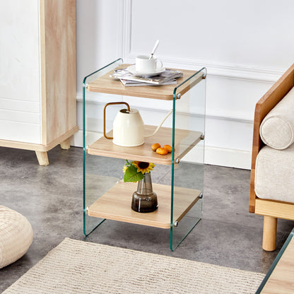 Modern 3 Layer Bedside Cabinet With Storage Function In Wood And Tempered Glass - Wood