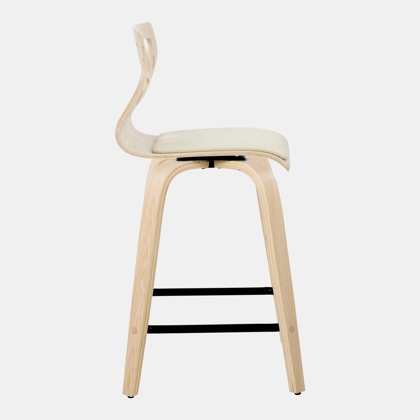 Folia - Contemporary Fixed Height Counter Stool With Swivel With Square Footrest (Set of 2) - Natural / Cream