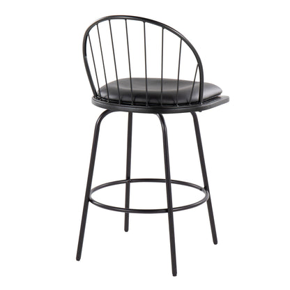 Riley - Claire Farmhouse Fixed Height Counter Stool With Swivel With Round Footrest (Set of 2) - Black