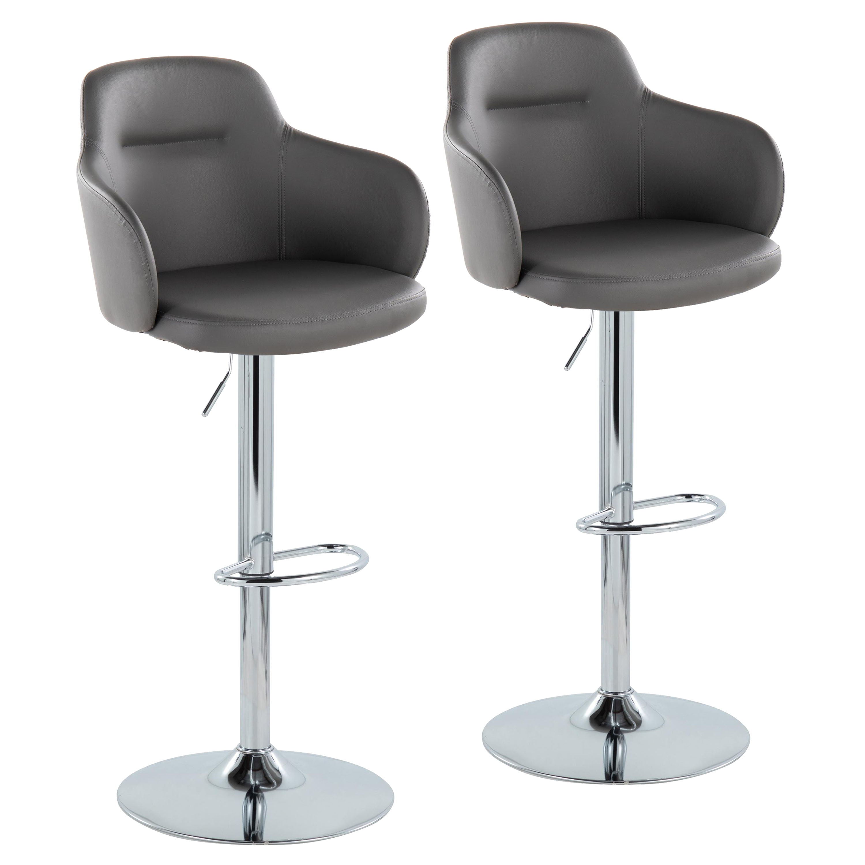 Boyne - Contemporary Adjustable Barstool With Swivel With Oval Footrest (Set of 2) - Chrome / Gray