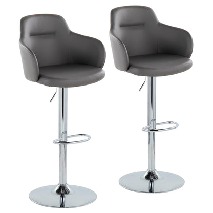 Boyne - Contemporary Adjustable Barstool With Swivel With Oval Footrest (Set of 2) - Chrome / Gray