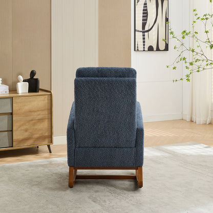 Rocking Chair For Nursery, High Back Glider Chair With Retractable Footrest, Side Pocket, Rocking Accent Armchair With Rubber Wood Legs For Living Room / Bedroom - Navy